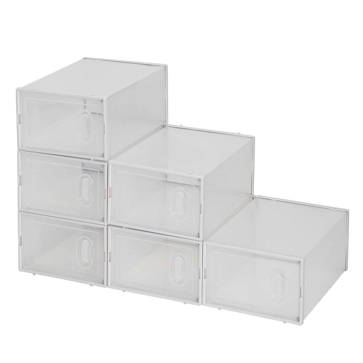 6 Pack Clear Stackable Shoe Storage Boxes, Foldable Plastic Shoe Organizer with Transparent Door, White Shoe Containers for Closet
