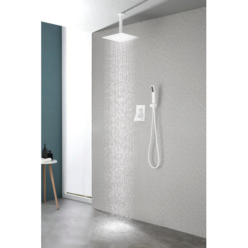 AEELLEEA 10 Inch Square Rain Shower Head with Ceiling Shower Arm, Matte White Overhead Rainfall Shower