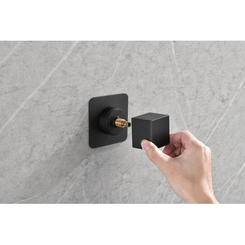 AEELLEEA 1 Piece 3/4 Inch Shower Volume Control Valve, Square Matte Black Concealed Water Flow Control Stop Valve for Bathroom