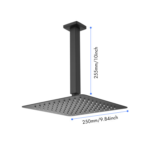 AEELLEEA 10 Inch Square Rain Shower Head with Ceiling Mount Shower Arm, Matte Black Overhead Rainfall Shower