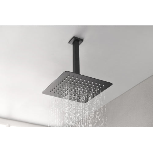 AEELLEEA 10 Inch Square Rain Shower Head with Ceiling Mount Shower Arm, Matte Black Overhead Rainfall Shower
