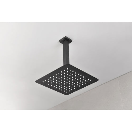 AEELLEEA 10 Inch Square Rain Shower Head with Ceiling Mount Shower Arm, Matte Black Overhead Rainfall Shower