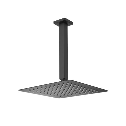 AEELLEEA 10 Inch Square Rain Shower Head with Ceiling Mount Shower Arm, Matte Black Overhead Rainfall Shower