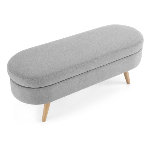 AEELLEEA 43.5 Inch Oval Storage Ottoman Bench, Linen Upholstered Bench with Wood Legs for Bedroom Entryway