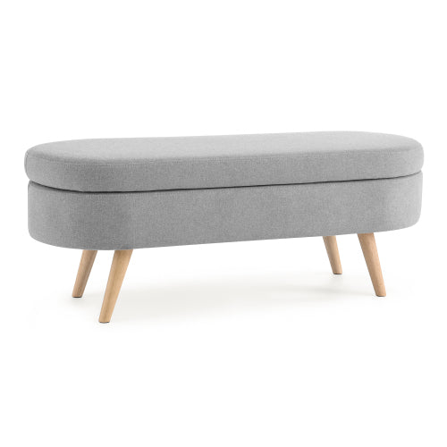 AEELLEEA 43.5 Inch Oval Storage Ottoman Bench, Linen Upholstered Bench with Wood Legs for Bedroom Entryway