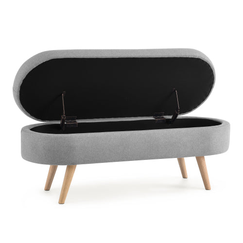 AEELLEEA 43.5 Inch Oval Storage Ottoman Bench, Linen Upholstered Bench with Wood Legs for Bedroom Entryway