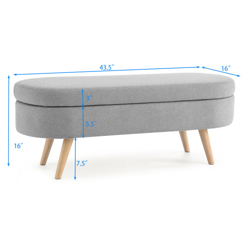AEELLEEA 43.5 Inch Oval Storage Ottoman Bench, Linen Upholstered Bench with Wood Legs for Bedroom Entryway