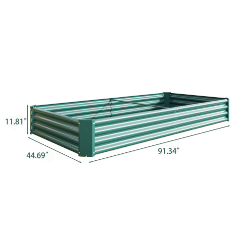 AEELLEEA 91.34 x 44.69 x 11.81 Inch Green Metal Raised Garden Bed, Outdoor Rectangular Planter Box for Vegetables, Flowers, Herbs