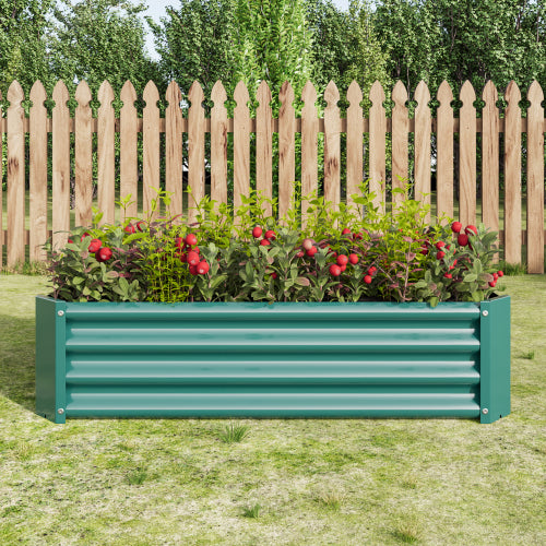 AEELLEEA 47.24 x 24 x 11.81 Inch Green Metal Raised Garden Bed, Rectangular Outdoor Planter Box for Vegetables, Herbs and Flowers