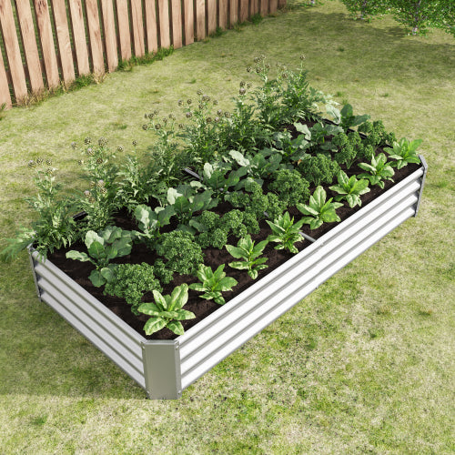 AEELLEEA 70.87 x 35.83 x 11.81 Inch Silver Galvanized Metal Raised Garden Bed, Rectangular Outdoor Planter Box for Vegetables, Herbs & Flowers