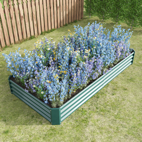 AEELLEEA 91.34 x 44.69 x 11.81 Inch Green Metal Raised Garden Bed, Outdoor Rectangular Planter Box for Vegetables, Flowers, Herbs