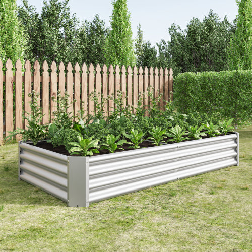 AEELLEEA 70.87 x 35.83 x 11.81 Inch Silver Galvanized Metal Raised Garden Bed, Rectangular Outdoor Planter Box for Vegetables, Herbs & Flowers