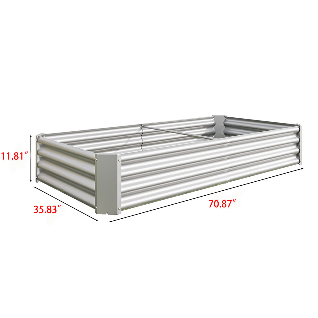 AEELLEEA 72 x 36 x 12 Inch Silver Galvanized Metal Raised Garden Bed, 2 Pack Rectangular Outdoor Planter Box for Vegetables, Herbs & Flowers