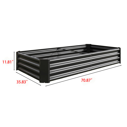 AEELLEEA 70.87 x 35.83 x 11.81 Inch Black Galvanized Metal Raised Garden Bed, Rectangular Outdoor Planter Box for Vegetables, Herbs and Flowers