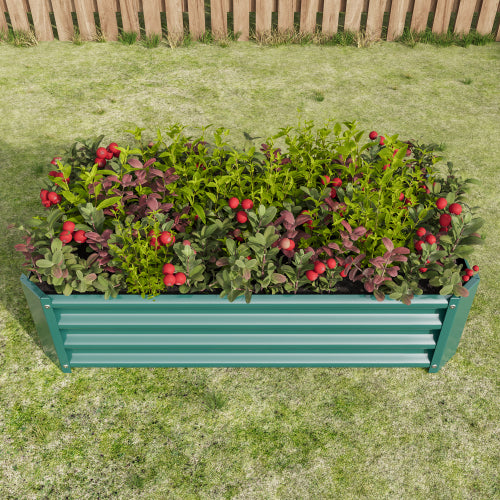 AEELLEEA 47.24 x 24 x 11.81 Inch Green Metal Raised Garden Bed, Rectangular Outdoor Planter Box for Vegetables, Herbs and Flowers