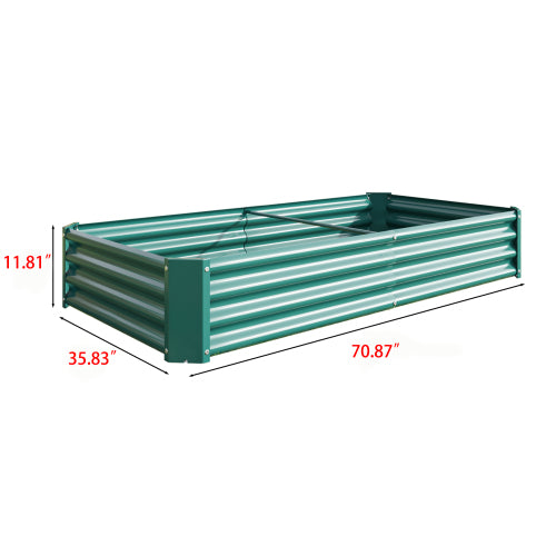 AEELLEEA 70.87 x 35.83 x 11.81 Inch Green Galvanized Metal Raised Garden Bed, 2 Pack Rectangular Outdoor Planter Box for Vegetables, Herbs & Flowers