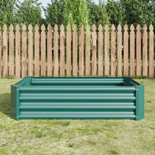AEELLEEA 47.24 x 24 x 11.81 Inch Green Metal Raised Garden Bed, Rectangular Outdoor Planter Box for Vegetables, Herbs and Flowers