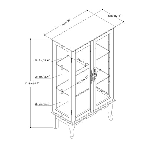 AEELLEEA White Curio Display Cabinet with Acrylic Mirror Back, Adjustable Tempered Glass Shelves, Double Glass Door Wooden Showcase for Collectibles