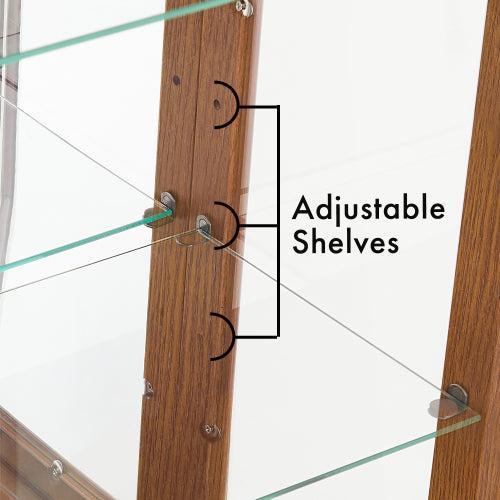 AEELLEEA Lighted Curio Display Cabinet with Adjustable Glass Shelves, Acrylic Mirror Back & Tempered Glass Doors, Oak Finish