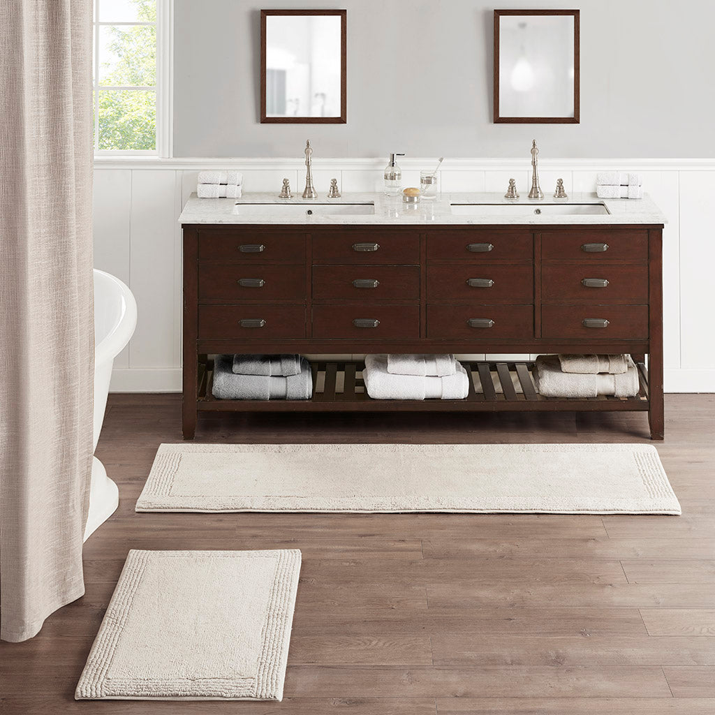 AEELLEEA 100% Cotton Tufted Bath Rug, 3000 GSM Reversible High Pile Bathroom Mat, OEKO-TEX Certified, Machine Washable