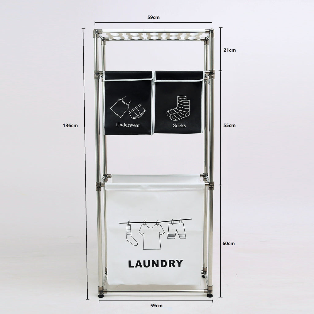 3 Tier Laundry Sorter with 4 Removable Bags & Wheels, Heavy-Duty Rolling Laundry Hamper with Hooks