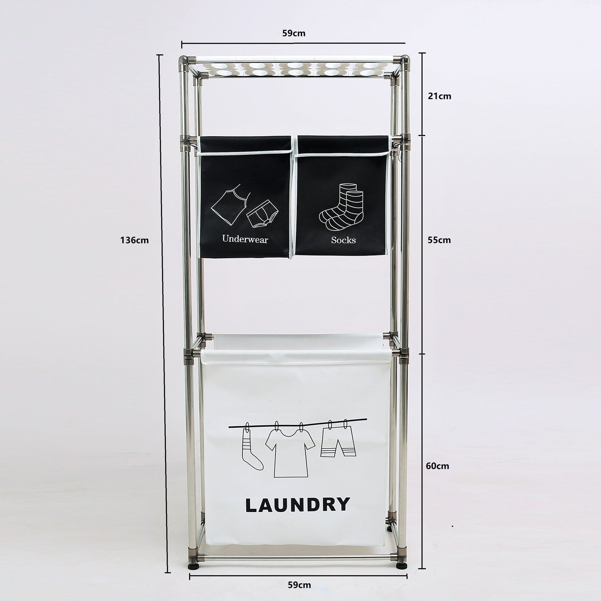 3 Tier Laundry Sorter with 4 Removable Bags & Wheels, Heavy-Duty Rolling Laundry Hamper with Hooks