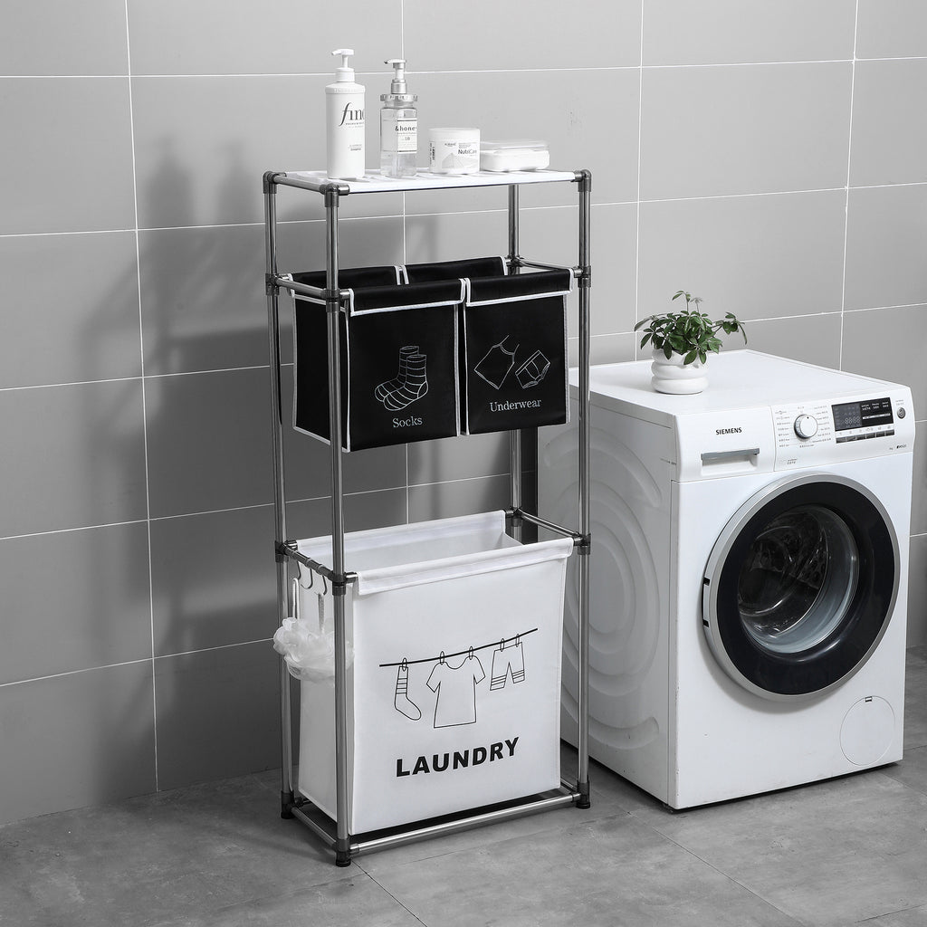 3 Tier Laundry Sorter with 4 Removable Bags & Wheels, Heavy-Duty Rolling Laundry Hamper with Hooks