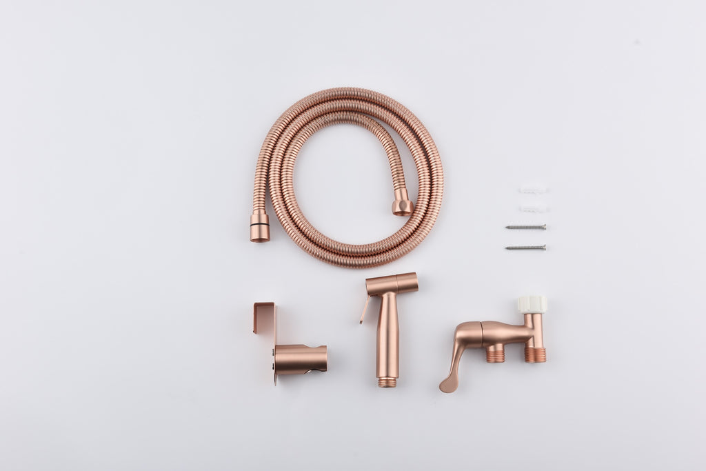 AEELLEEA  Rose Gold Handheld Toilet Bidet Sprayer, 304 Stainless Steel Bidet Kit with T-Valve & Hose, 2 Mount Ways
