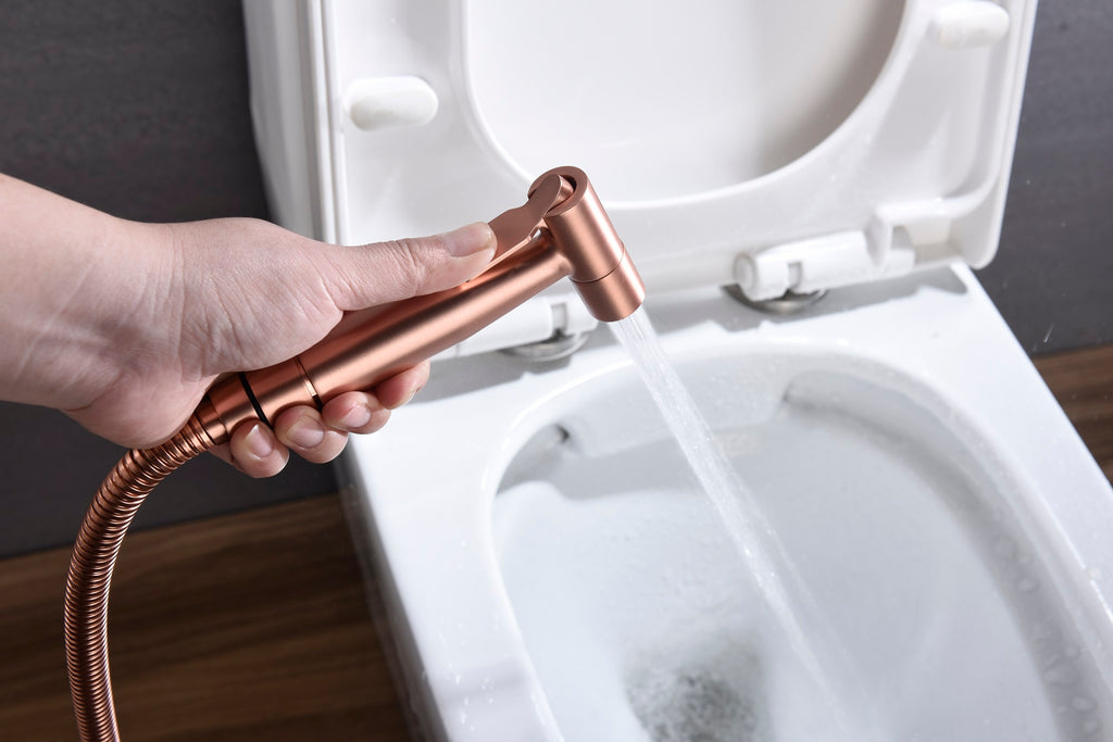 AEELLEEA  Rose Gold Handheld Toilet Bidet Sprayer, 304 Stainless Steel Bidet Kit with T-Valve & Hose, 2 Mount Ways