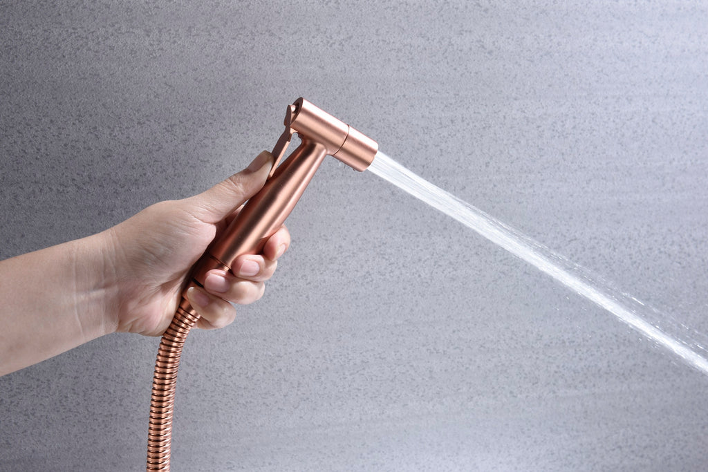 AEELLEEA  Rose Gold Handheld Toilet Bidet Sprayer, 304 Stainless Steel Bidet Kit with T-Valve & Hose, 2 Mount Ways