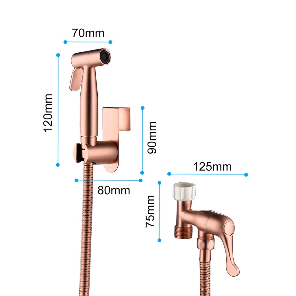 AEELLEEA  Rose Gold Handheld Toilet Bidet Sprayer, 304 Stainless Steel Bidet Kit with T-Valve & Hose, 2 Mount Ways