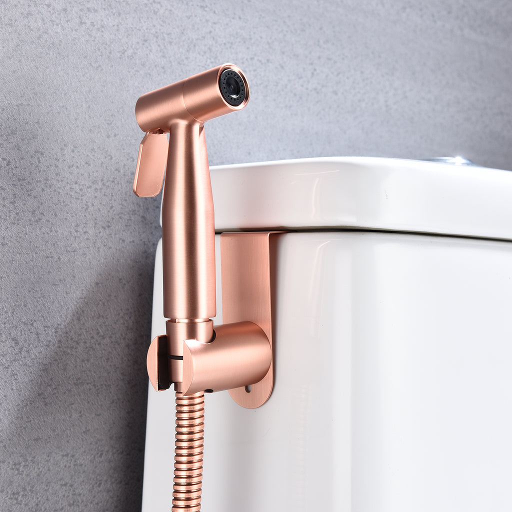 AEELLEEA  Rose Gold Handheld Toilet Bidet Sprayer, 304 Stainless Steel Bidet Kit with T-Valve & Hose, 2 Mount Ways