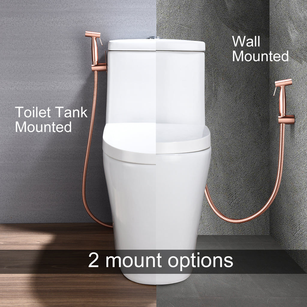 AEELLEEA  Rose Gold Handheld Toilet Bidet Sprayer, 304 Stainless Steel Bidet Kit with T-Valve & Hose, 2 Mount Ways