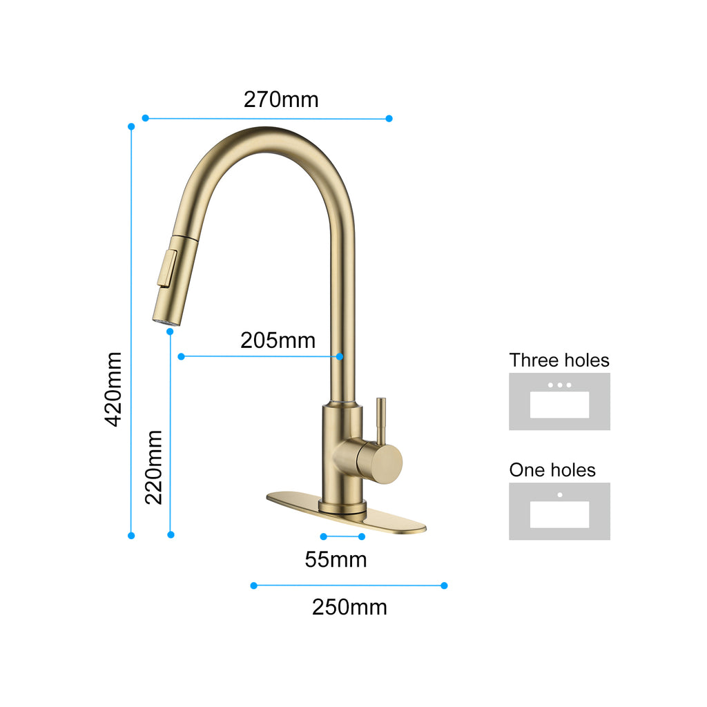 AEELLEEA Brushed Gold Touch Sensor Pull Down Kitchen Faucet, 2 Spray Modes Stainless Sink Faucet with Deck Plate