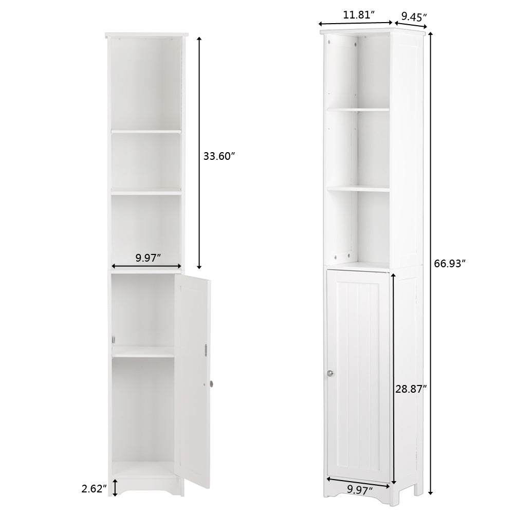 AEELLEEA Tall Narrow Bathroom Storage Cabinet, 66.93"H x 11.81"W x 9.45"D, Freestanding Slim Linen Tower with Door & Adjustable Shelves for Bathroom