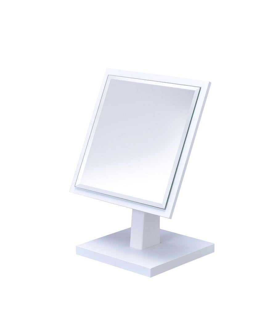 9.5 Inch Tall Polyresin & Wood Pedestal Makeup Mirror, White Finish Tabletop Vanity Mirror