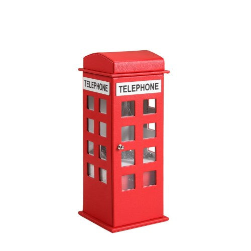 11.5" Tall Leather Jewelry Box, British Telephone Design, Burgundy Red