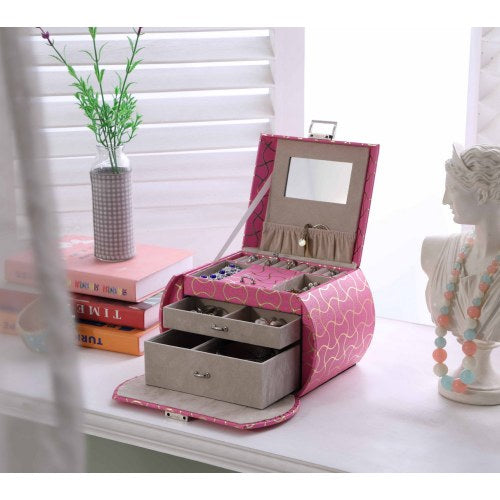 8.8" Long Travel Jewelry Organizer Case, Hot Pink