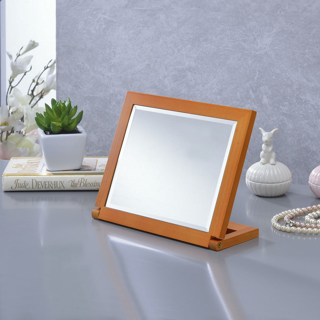 8" Tall Adjustable Makeup Mirror with Walnut Finish, 6.5" Square Polyresin Vanity Mirror for Bathroom, Bedroom