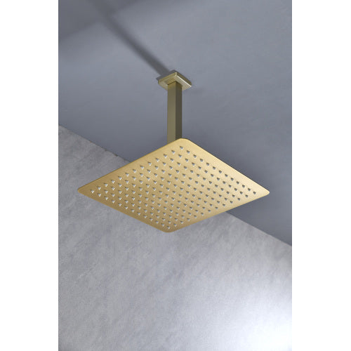 AEELLEEA 11.8 Inch Square Rain Shower Head with Ceiling Arm, Brushed Gold Overhead Rainfall Shower