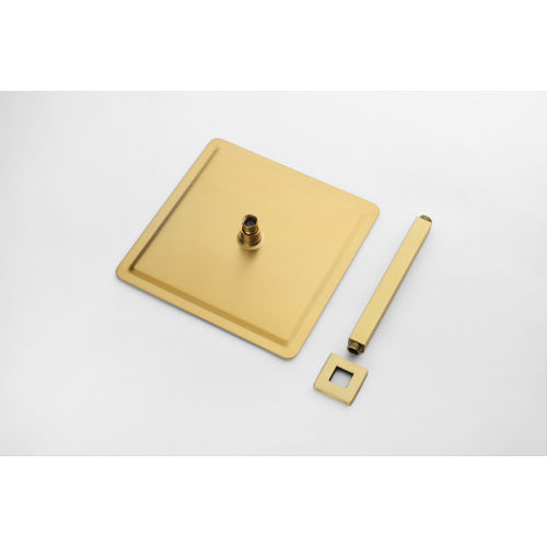 AEELLEEA 11.8 Inch Square Rain Shower Head with Ceiling Arm, Brushed Gold Overhead Rainfall Shower