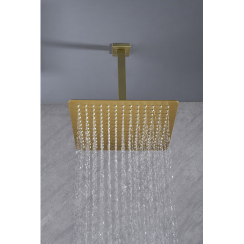 AEELLEEA 11.8 Inch Square Rain Shower Head with Ceiling Arm, Brushed Gold Overhead Rainfall Shower