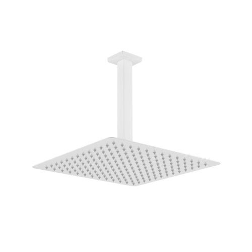 AEELLEEA 10 Inch Square Rain Shower Head with Ceiling Shower Arm, Matte White Overhead Rainfall Shower