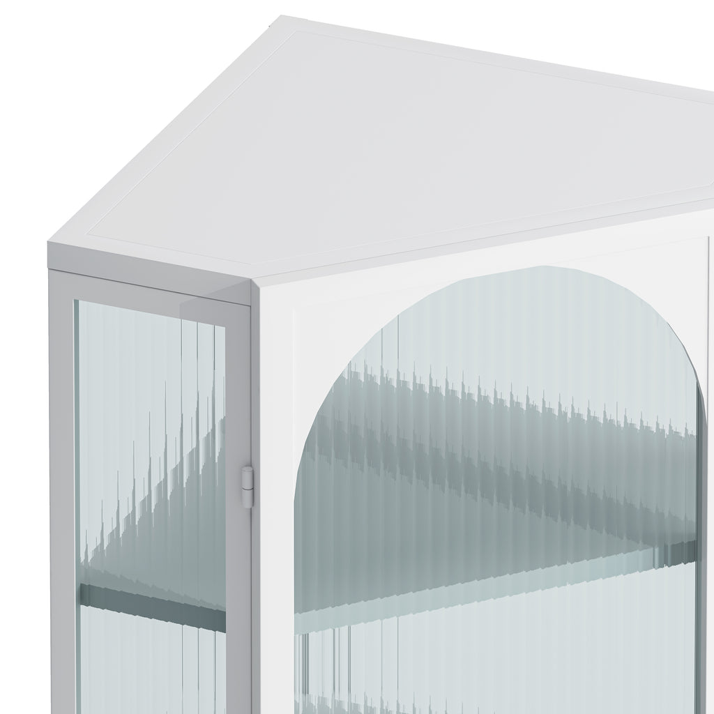 AEELLEEA Wall Mounted Corner Cabinet with Ribbed Glass Door, 4-Tier Metal Storage Cabinet for Bathroom, Kitchen & Living Room, White