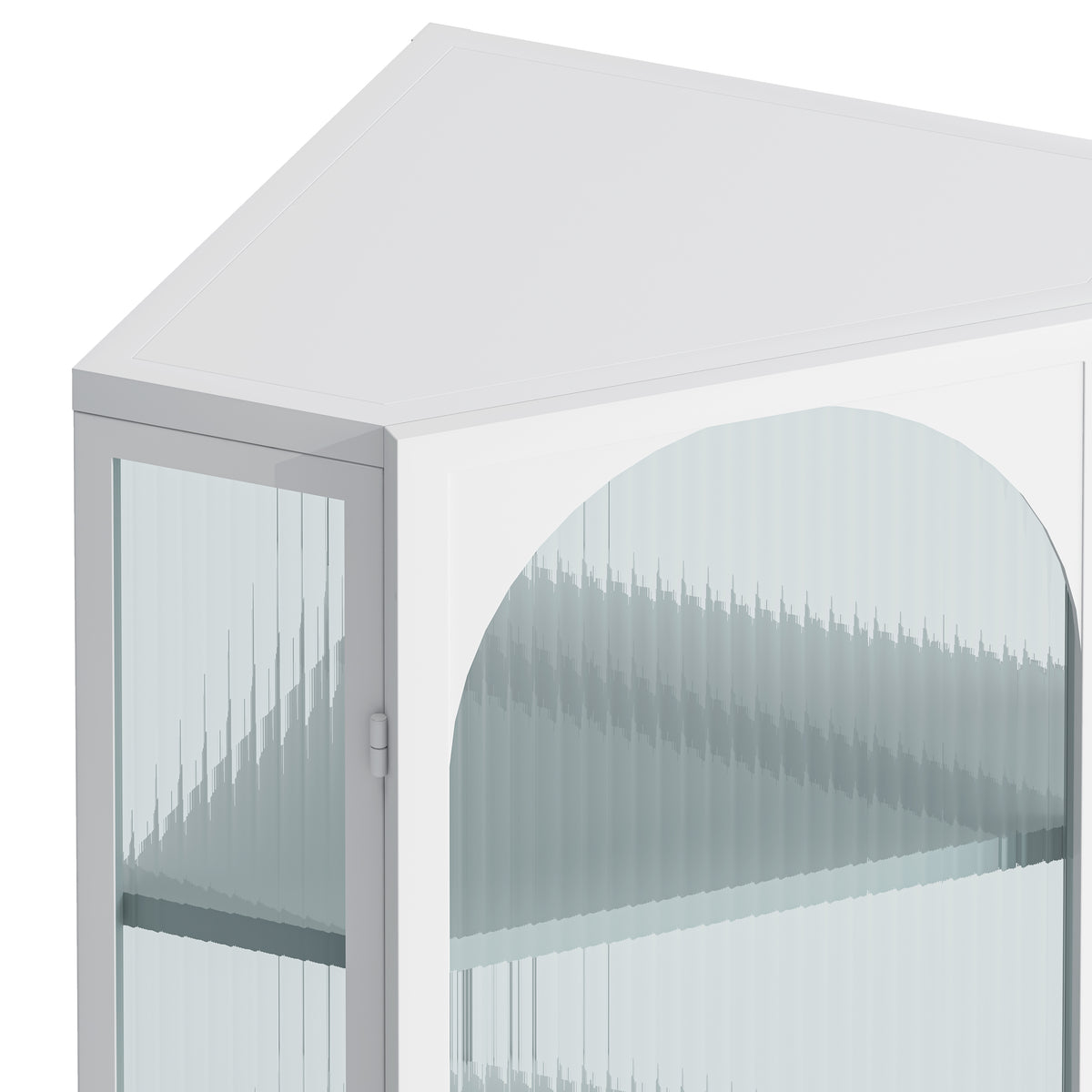 AEELLEEA Wall Mounted Corner Cabinet with Ribbed Glass Door, 4-Tier Metal Storage Cabinet for Bathroom, Kitchen & Living Room, White