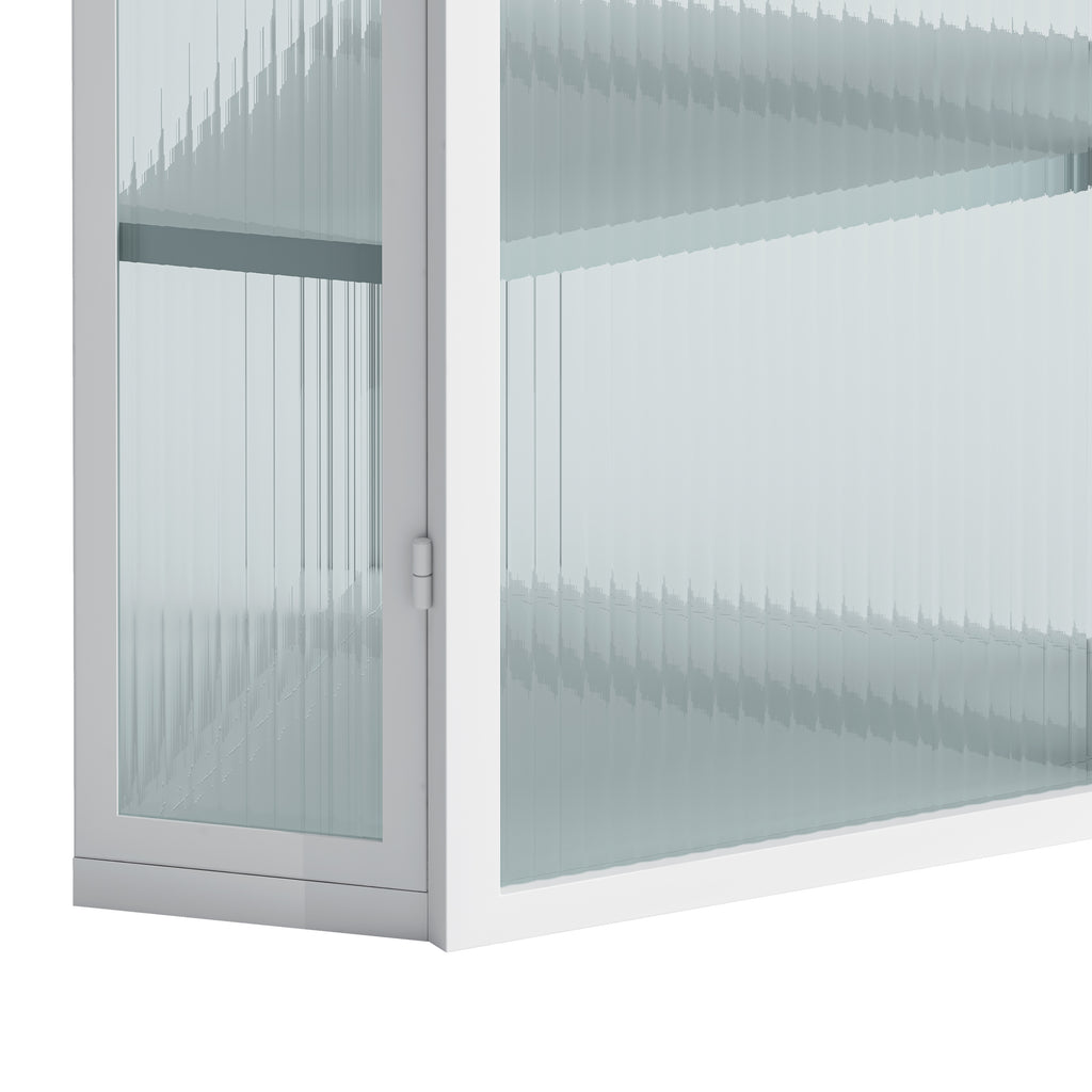 AEELLEEA Wall Mounted Corner Cabinet with Ribbed Glass Door, 4-Tier Metal Storage Cabinet for Bathroom, Kitchen & Living Room, White