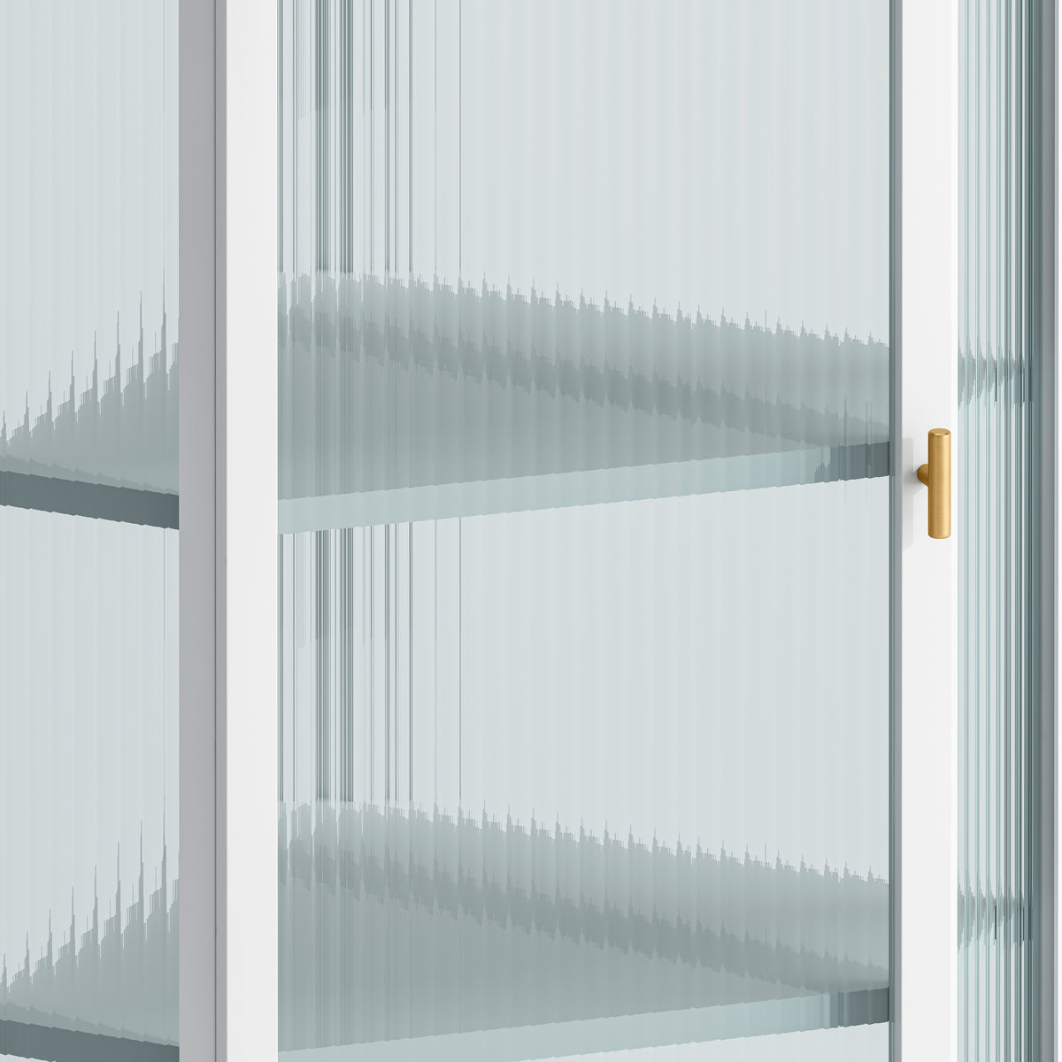 AEELLEEA Wall Mounted Corner Cabinet with Ribbed Glass Door, 4-Tier Metal Storage Cabinet for Bathroom, Kitchen & Living Room, White