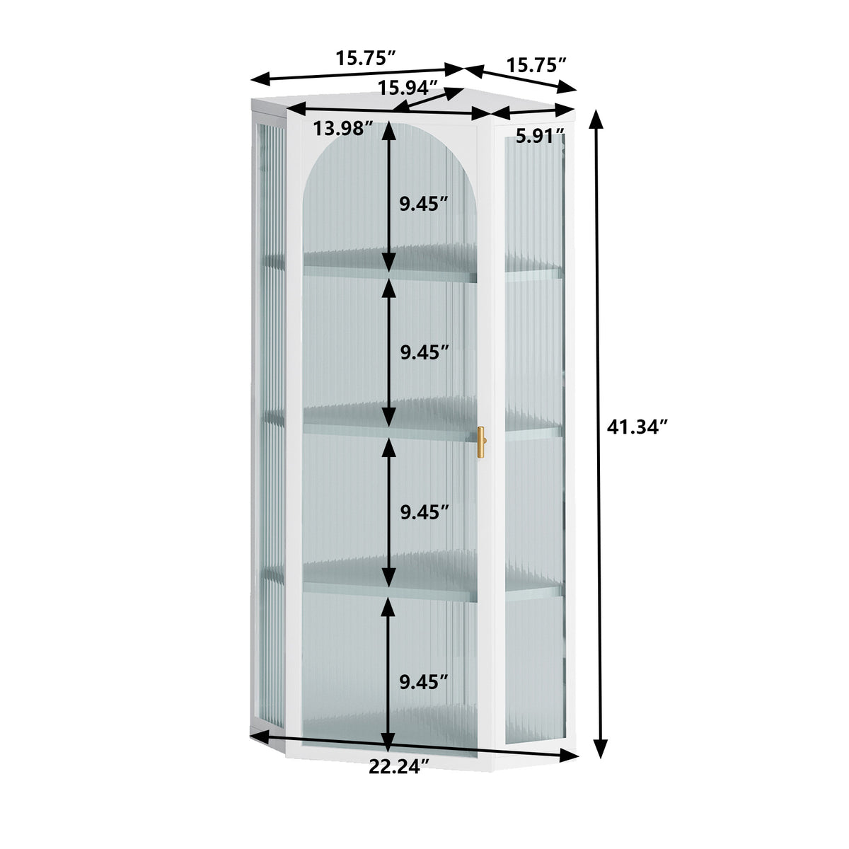 AEELLEEA Wall Mounted Corner Cabinet with Ribbed Glass Door, 4-Tier Metal Storage Cabinet for Bathroom, Kitchen & Living Room, White