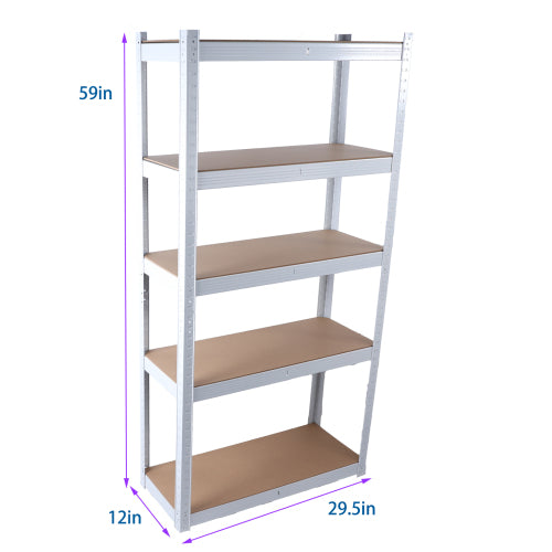 5-Tier White Metal Shelving Unit, Heavy Duty Adjustable Garage Storage Rack, Multipurpose Shelf for Pantry & Basement, 29"W x 12"D x 59"H
