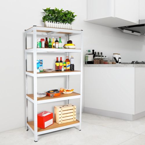5-Tier White Metal Shelving Unit, Heavy Duty Adjustable Garage Storage Rack, Multipurpose Shelf for Pantry & Basement, 29"W x 12"D x 59"H